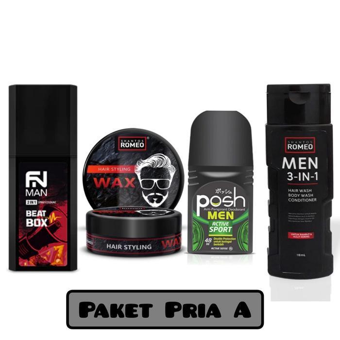 Paket 4In1 Posh Men Fn Man Romeo  [Bodywash,Deo Roll On,Styling Wax,Parfume]