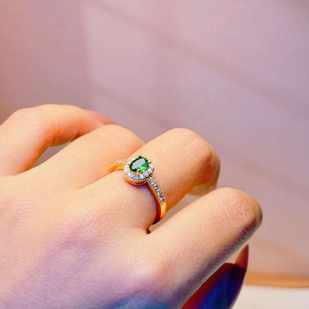 Cincin Resin Bunga Clover Mata Satu Wanita Custom / Cincin Titanium Lapis Emas Mewah