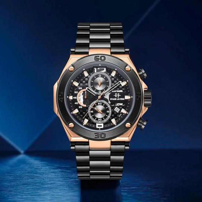 Buy 1 Get 1  Evans Jayden Jam Tangan Pria EJ 9839 Rantai Stainless Steel Chronograph Kaca Sapphire W