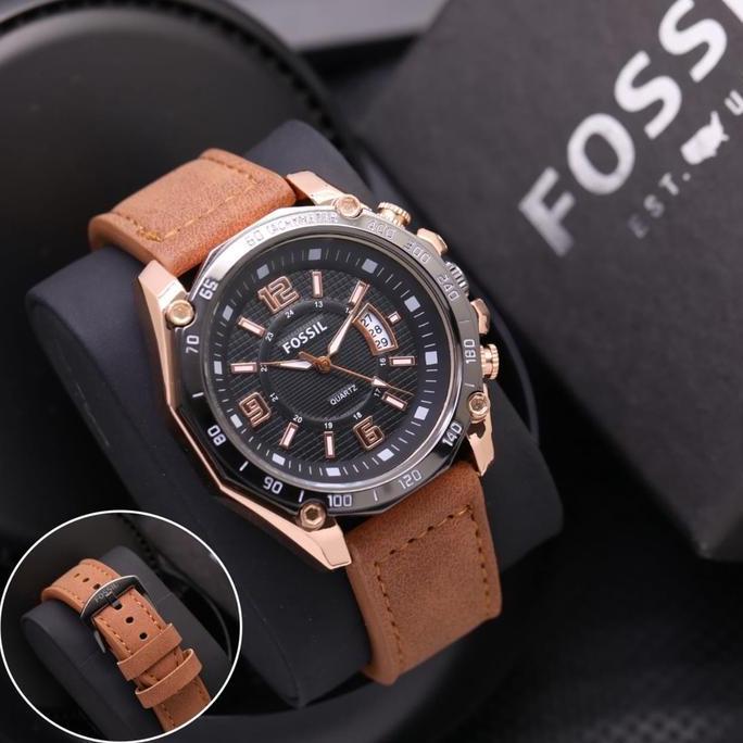 TURUN HARGA JAM TANGAN PRIA FOSSIL 8341 TALI KULIT 4,5CM TANGGAL AKTIF