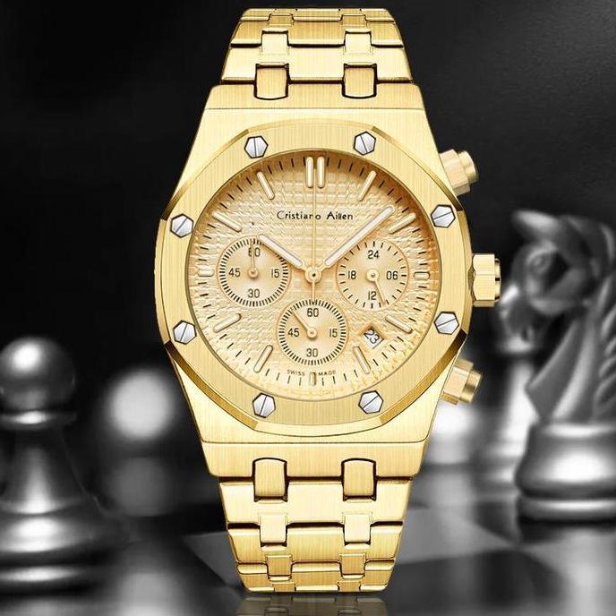 Buy 1 Get 1  Cristiano Aillen Jam Tangan Pria 0833 Rantai Stainless Steel Kaca Sapphire Chronograph 