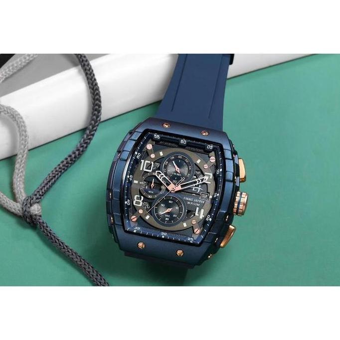 Buy 1 Get 1  Evans Jayden Jam Tangan Pria 9554-2 Rubber Kaca Sapphire Chronograph Water Resistant 5A