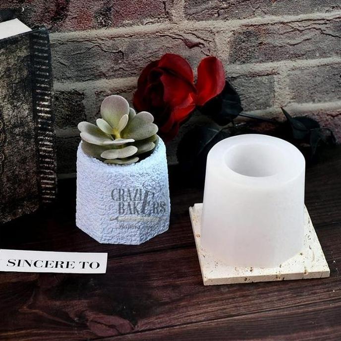 CETAKAN SILIKON CANDLE JAR CUP SUCCULENT FLOWER POT ROUGH ROCK - POT BUNGA MOTIF BATU2 KARANG
