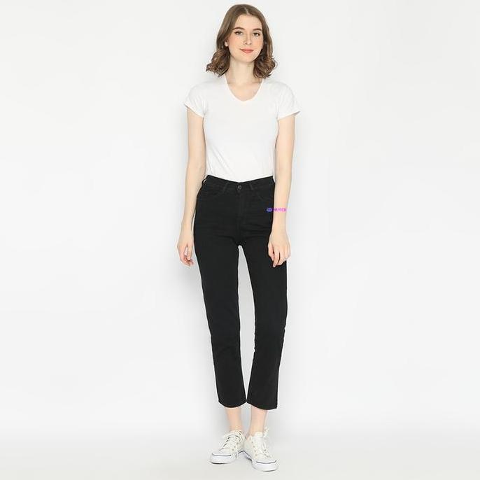 Nuber Celana Panjang Wanita Jeans Boyfriend Karet Black - Ren