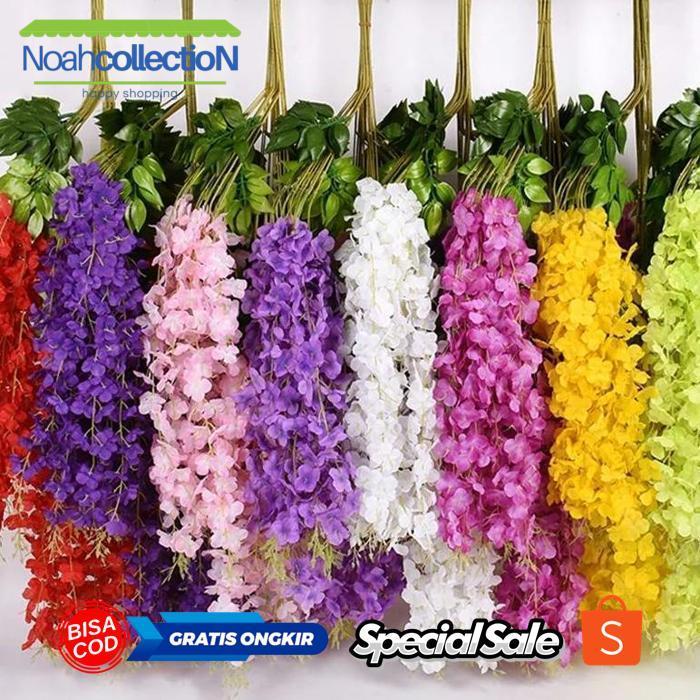 NOAHCOLLECTION [ 1 LUSIN/12 PCS ] WISTERIA GANTUNG JUMBO / BUNGA WISTERIA BESAR WARNA PUTIH PREMIUM