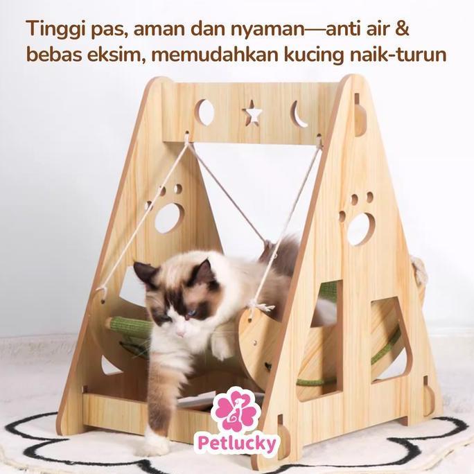 PetLucky Kasur Ayun Kucing Anjing Bahan Kayu Premium Mudah Dirakit Aman Termasuk Kasur