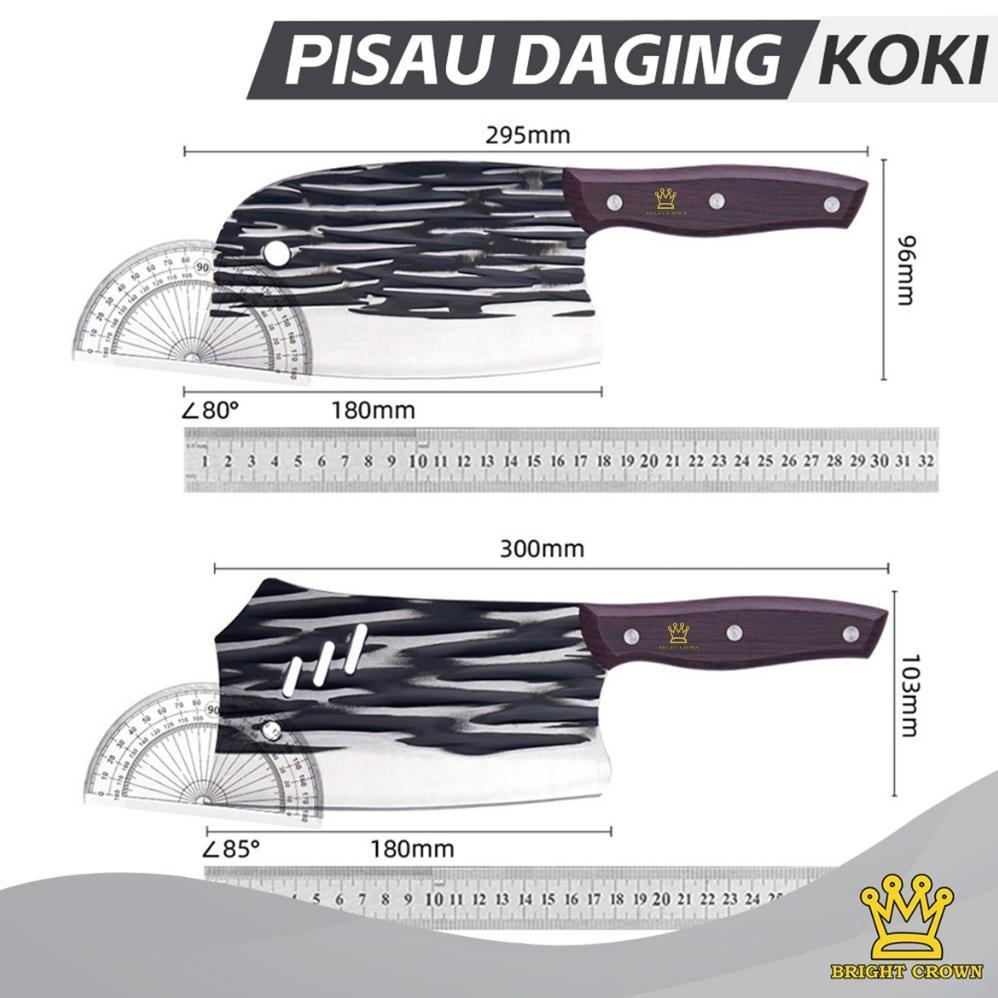 New Hot Deals Bright Crown Set Pisau Koki Dapur Super Tajam Stainless Gagang Kayu / Golok Cacah Dagi