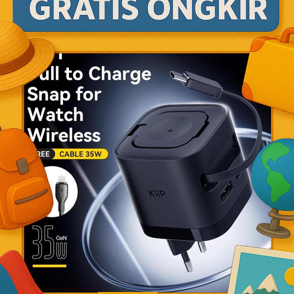 Kiip Wh30 3In1 Adapter Fast Charger Gan 35W Retractable Cable Built In Magnetic Wireless Watch