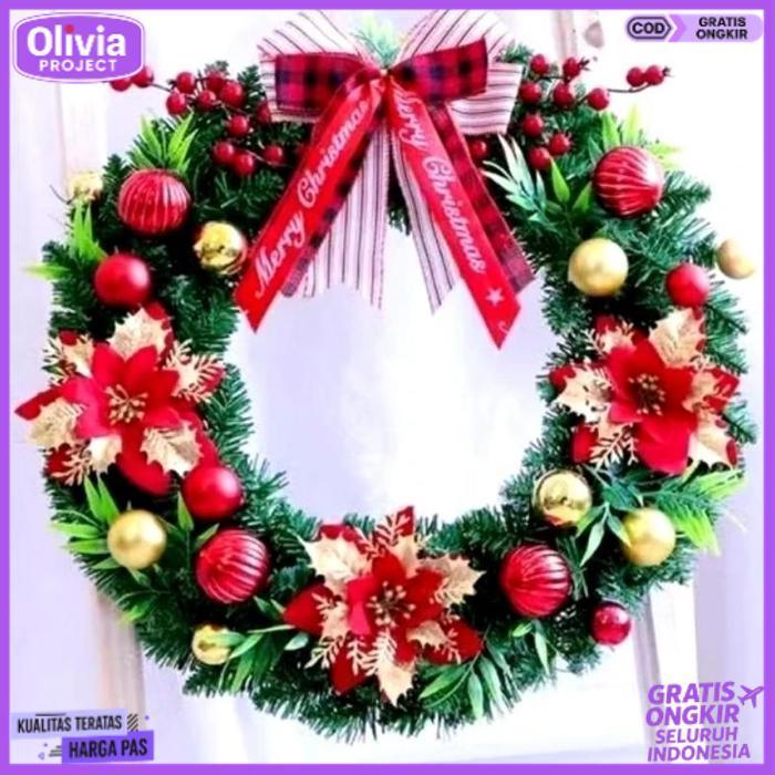 HotSale Premium 40Cm Garland Pintu Natal Garland Bulat Dekorasi Natal