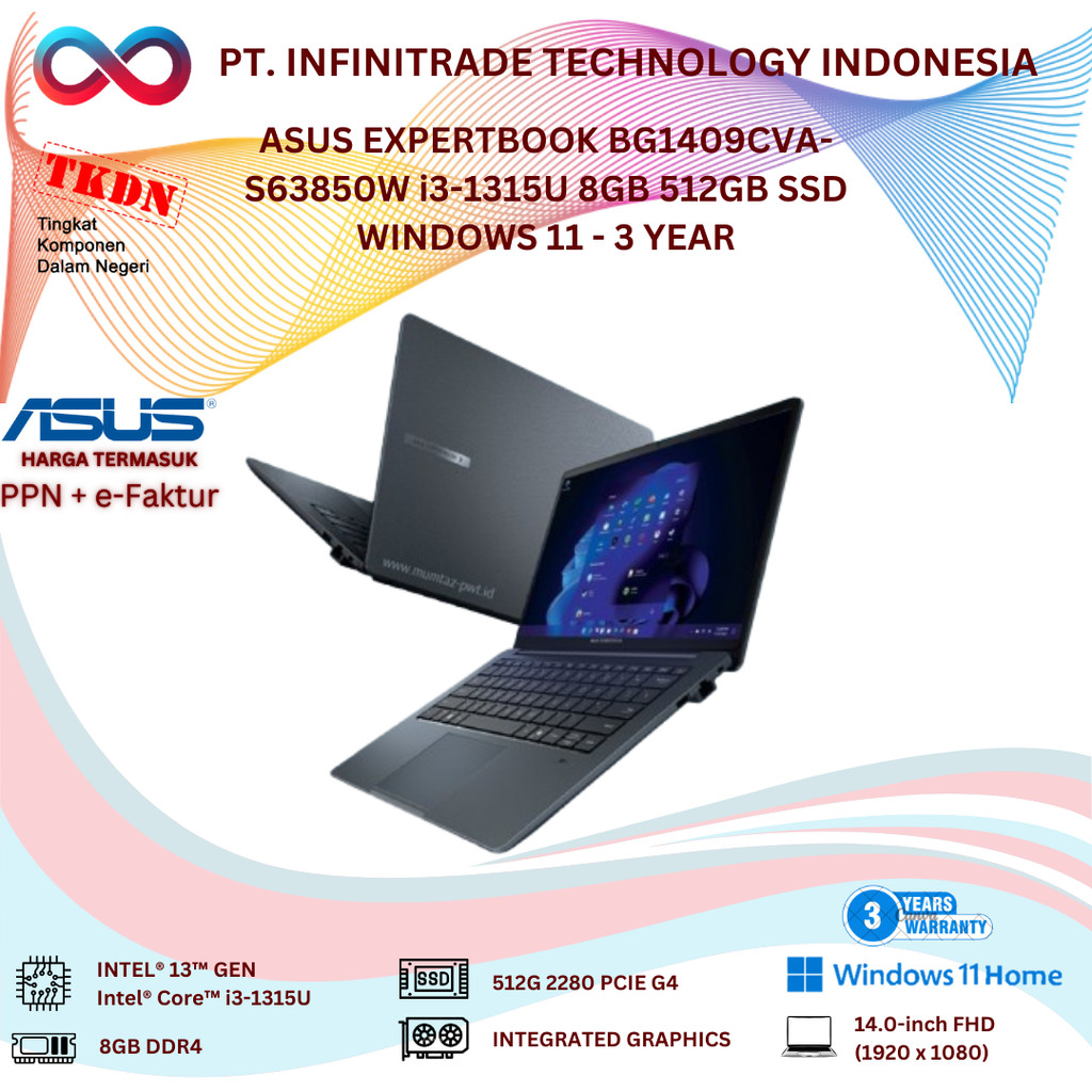 ASUS EXPERTBOOK BG1409CVA-S63850W i3-1315U 8GB 512GB SSD WINDOWS 11 - 3 YEAR