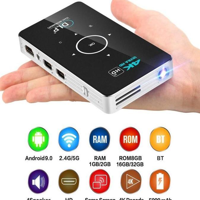 C6 DLP proyektor/ Mini Smart Proyektor Android S905X 4Core