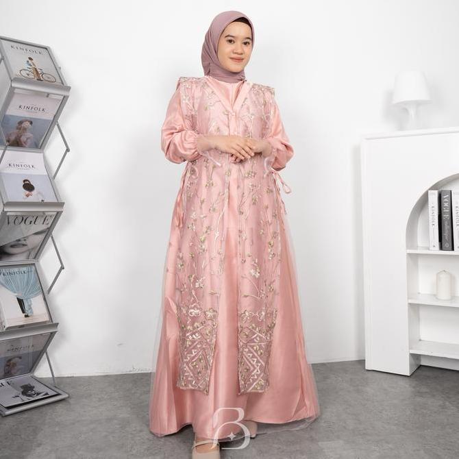 JEMMA DRESS SET OUTER BAHAN SATIN ROBERTO, TILE GARDEN DAN TILE POLOS SIZE M L XL XXL LD 100 - 120 C