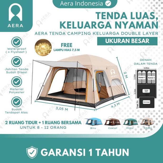 Diskon Tenda Camping Keluarga 2 Ruang 8 - 12 Orang Waterproof | Tenda Camping Besar | Tenda Camping 
