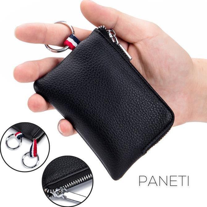 Dompet Koin Kartu Pria PANETI Ultra Thin Mini Zipper Pouch Kulit Asli