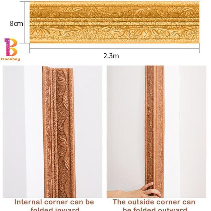 New- 6 Warna Stiker Dinding Berperekat untuk Menghias Langit-langit Sudut Atas PVC Putih, Emas Tua, 