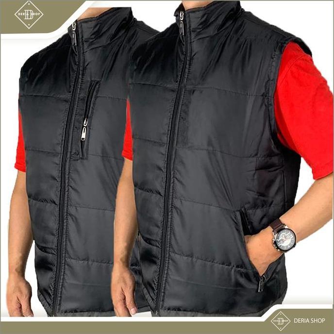 Rompi Gelembung Parasut Pria Polos Hitam Navy Dewasa Anak Vest Puffer Resleting Tebal Anti Angin Air