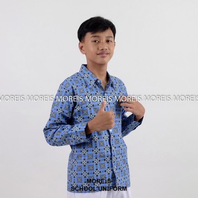 New- Seragam Baju Batik Panjang SD/MI/TK/PAUD JM Biru 002