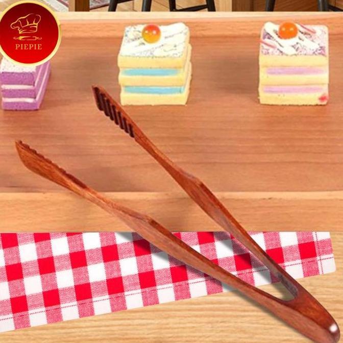 New- wooden food tong clip / capitan makanan kayu BBQ kue roti daging sayur