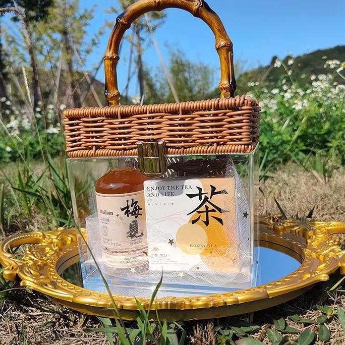 VEXANAF Tas Kotak Hampers Tote Transparan / Hampers Bag Bambu Imitasi Retro