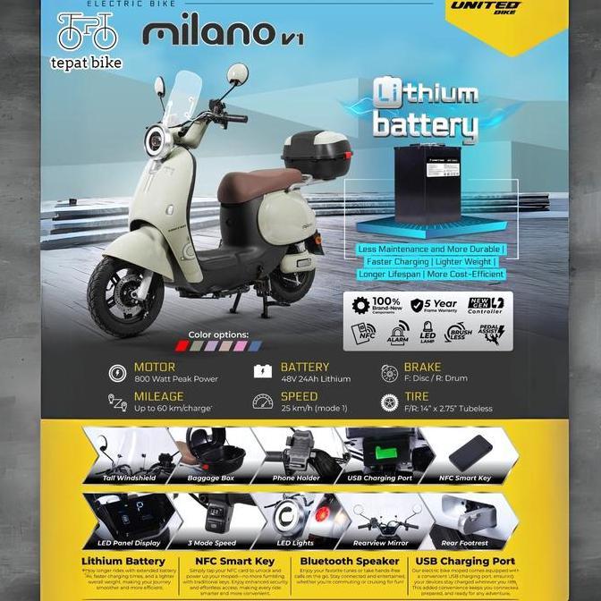 Terbaru Sepeda Listrik United Bike Milano V1  Baterai Lithium Electric Bike United