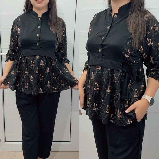 Terpopuler- Cindy Set - Set Rayon Twill Bunga Kancing Ikat Samping Premiun