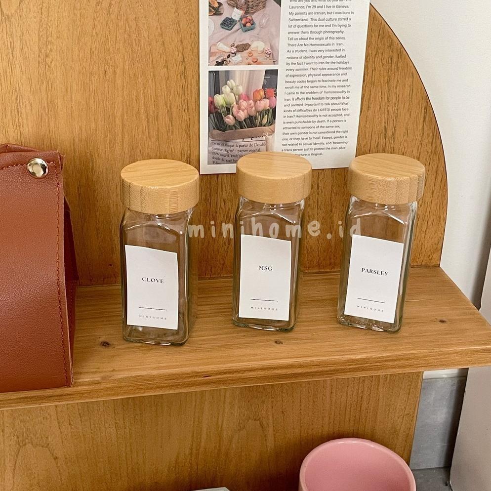 BIG PROMO NEW PRODUCT [MINIHOME] OIDO Tempat Bumbu Dapur 120ml Botol Kaca Transparan Tutup Kayu Disp