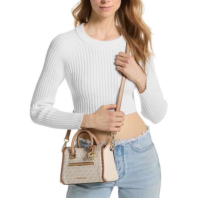 Tas Wanita Branded MK Carine XS Logo Satchel Bag - Cream Multi