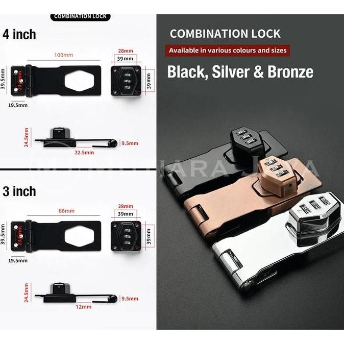 rendalens - plato gembok overpal grendel kode digit kunci pintu lemari aman dan praktis