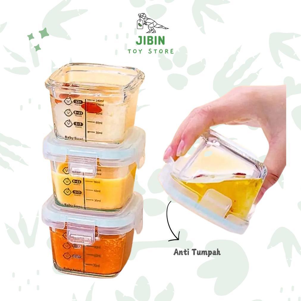cuci gudang [ jibin ] tempat mpasi kaca 3pcs wadah mpasi kaca wadah mpasi tahan panas bpa free food 