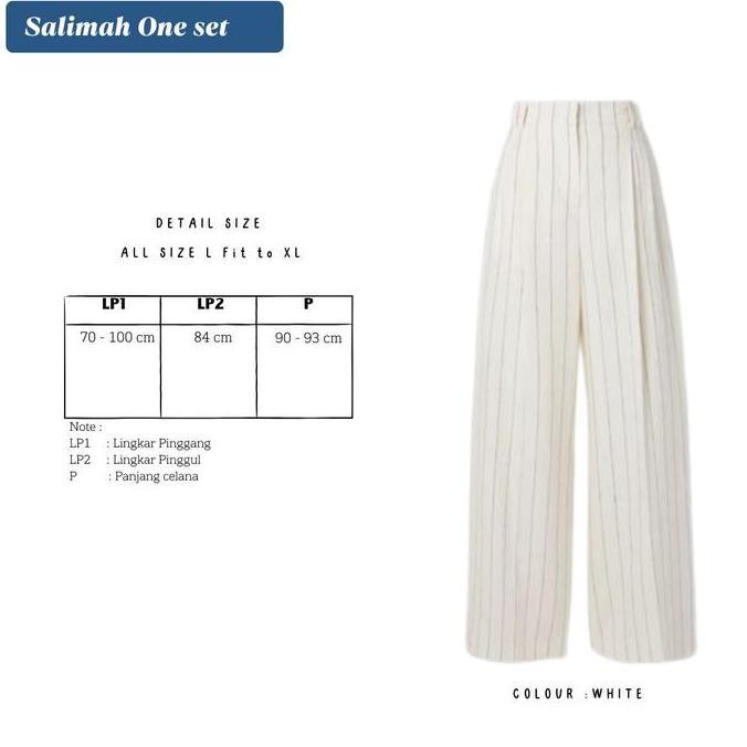 Salimah One Set 3in1 ( Atasan Kemeja Denim jeans Soft dan celana Kulot  Loose Pants  Stripe Putih + 