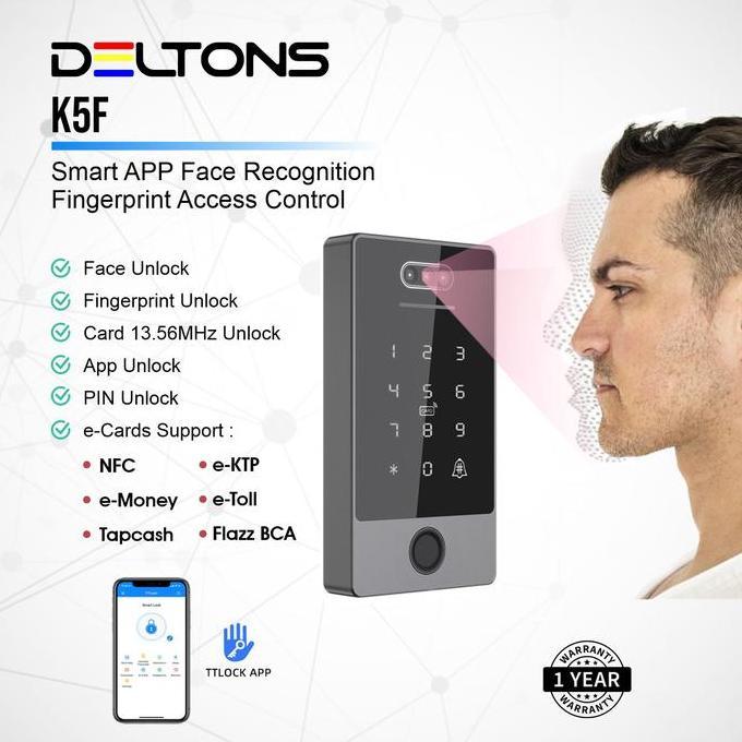 Deltons K5F Face Recognition Smart Access Control Akses Wajah Fingerprint 13.56MHz TTLock APP