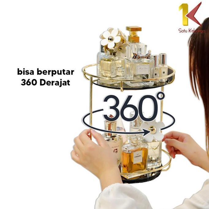 SK K134 Rak Kosmetik Bulat 2 Tingkat Putar 360 Derajat Tempat Penyimpanan Riasan Multifungsi