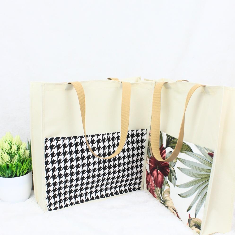 best seller` original [100% foto asli] tas kanvas kombinasi kotak ukuran besar / tas kanvas simple w