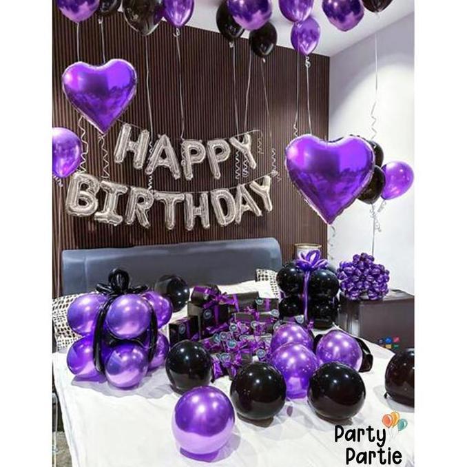 DILLABESTSHOP - PAKET DEKORASI BALON CHROME UNGU HITAM BIRTHDAY