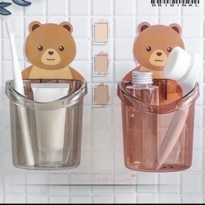 Marlbo Holder Bear Tempat Sikat Gigi Tempel Dinding Kamar Mandi Odol Brush On Sabun Rak Anak Lucu Ka