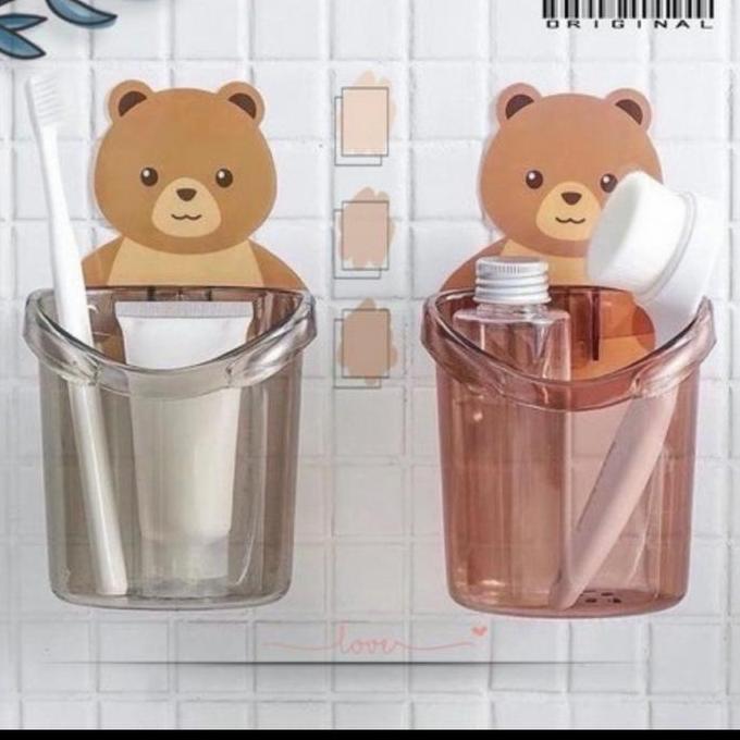 Marlbo Holder Bear Tempat Sikat Gigi Tempel Dinding Kamar Mandi Odol Brush On Sabun Rak Anak Lucu Ka