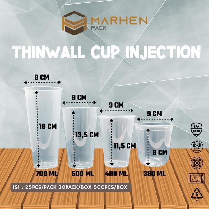 Best- Thinwall Cup Injection Oval 380ml 400ml 500ml 700ml / Gelas Plastik Bahan PP Tebal / Cup PP In