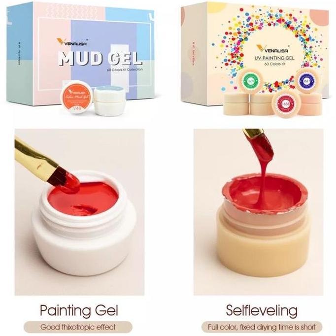 Lancar11- 1 Set 60pcs VENALISA MUD PAINTING GEL NUDE /GEL LINER UV GEL POLISH 5ML/ GEL PAINTING VENA