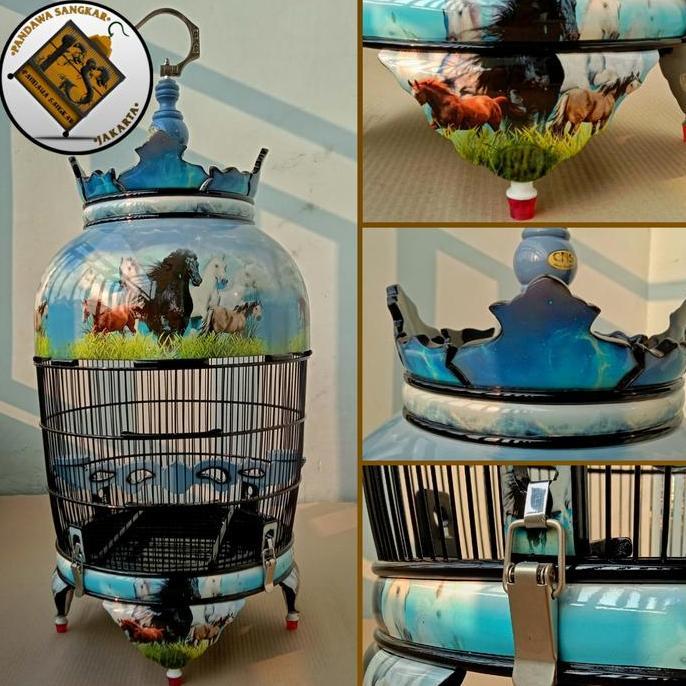 TERMURAH SANGKAR/KANDANG PERKUTUT CMS JATI DECAL MOTIF KUDA READY STOCK