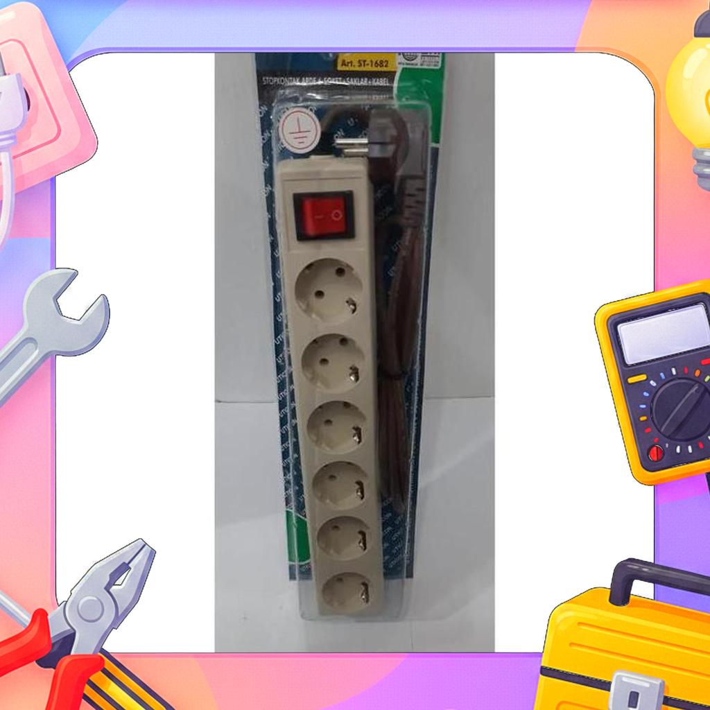 Stop Kontak Uticon 6 Lubang Saklar On-Off+ Kabel 1.5M St-1682