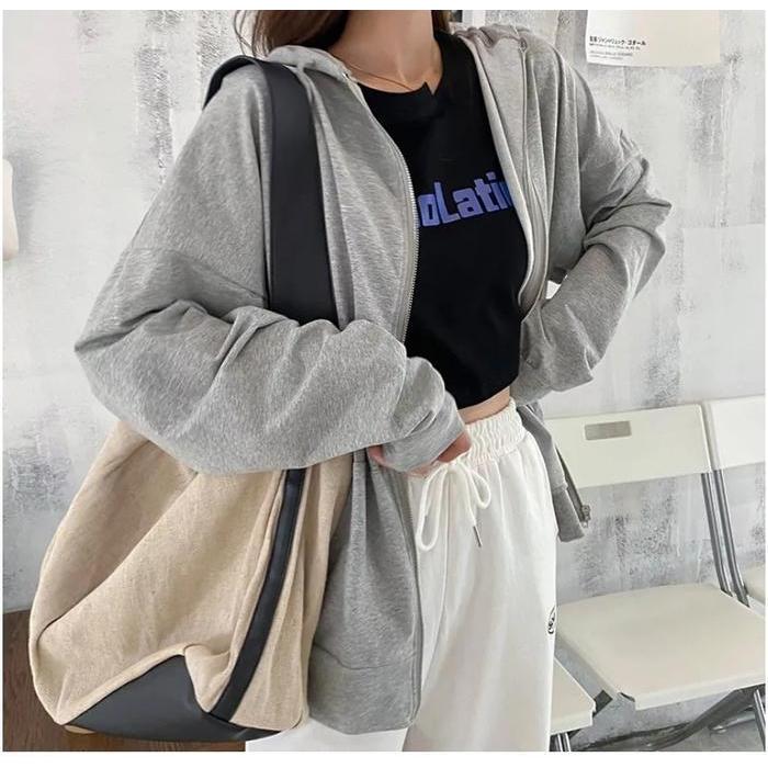 Jaket Hoodie Zipper Polos Unisex Oversize Import Jaket Ziper Wanita