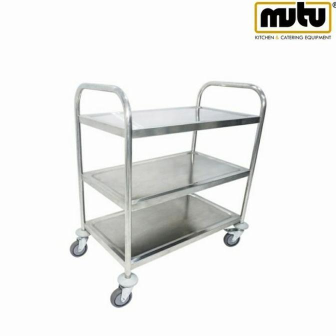Trolley Stainless Steel Rak 3 Susun Troli Dorong Pengantar Makanan