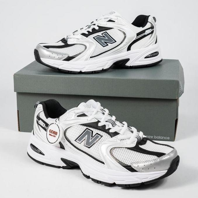 NB 530 White Silver Metallic Black Sneakers Authentic