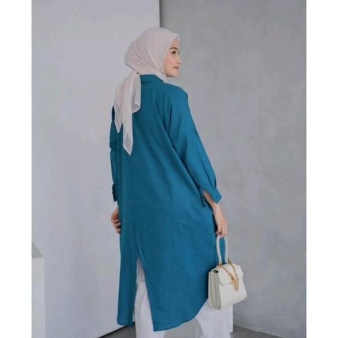 Dwyne Tunik - Kemeja Linen Wanita - Oversized Shirt Linen Baju Muslim Atasan Panjang Dewasa Basic Re