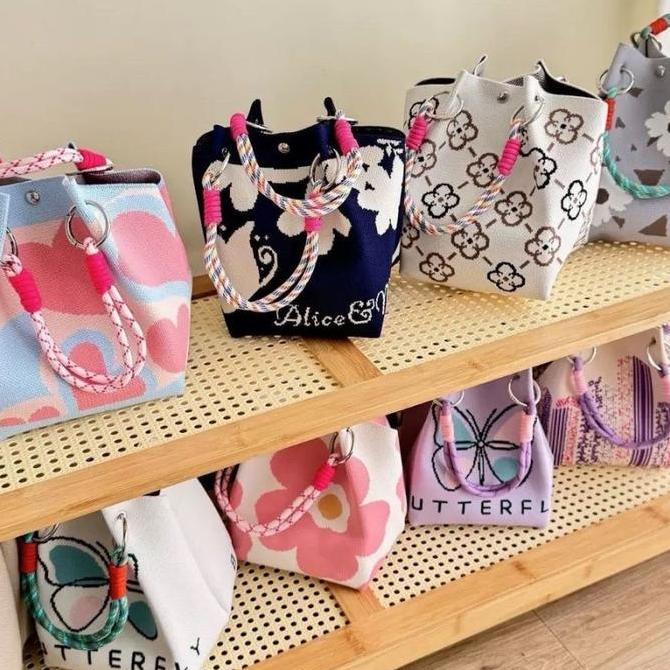 Tas Rajut Knitted Mini Bag Korea Tas Fashion Korea Wanita Kekinian