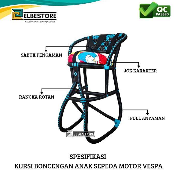 Kursi rotan boncengan anak MOTOR VESPA MULTIFUNGSI full anyaman dudukan jok karakter