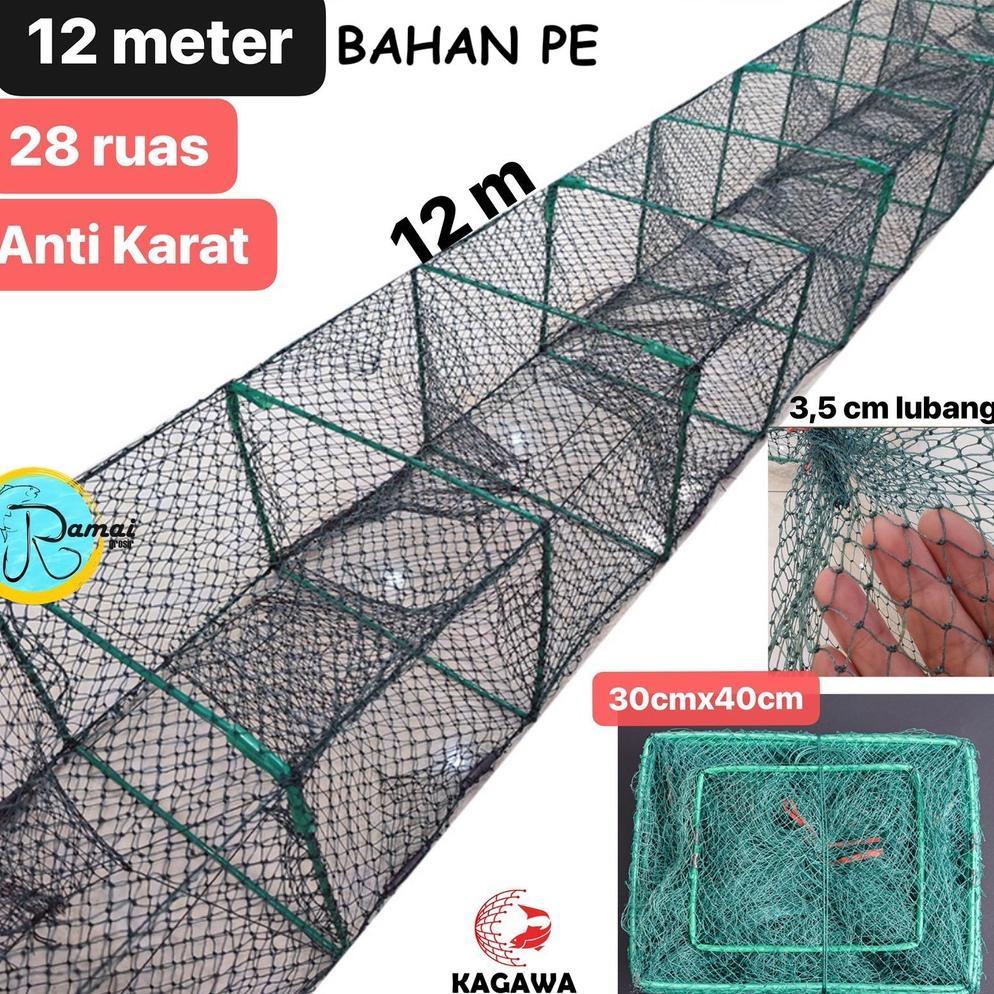 READYGan- BUBU NAGA JARING UDANG PANJANG 12 M HIJAU ANTI KARAT JEBAKAN KEPITING BAHAN PE TAHAN LAMA 