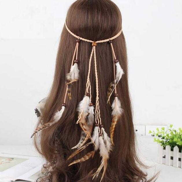 BestNew- Headband ikat Kepala Hiasan Rambut Bulu Merak Bulu Indian Boho Bohemian