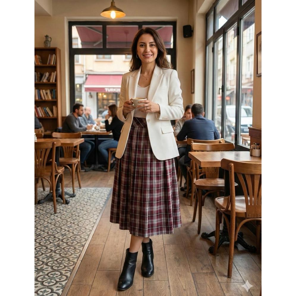 Rok Wanita Flanel 7/8 Midi Tartan / Rok Payung / Rok Payung Kotak Casual Premium