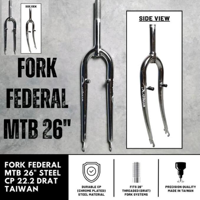 Promo Fork 26 MTB Federal PLATINUM Classic CP Chrome Drat Ulir Head Tube Insert 22.2 Rim V Brake CP 